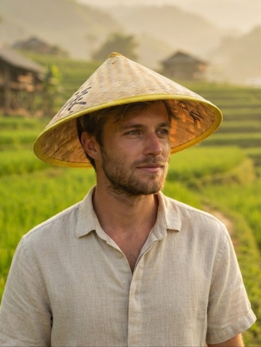 Handwoven Asian Conical Bamboo Straw Hat - Traditional Rice Paddy Field Sun Hat